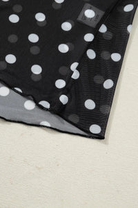 All-Over Black/White Polka Dot Mock Neck Mesh Long Sleeve Top