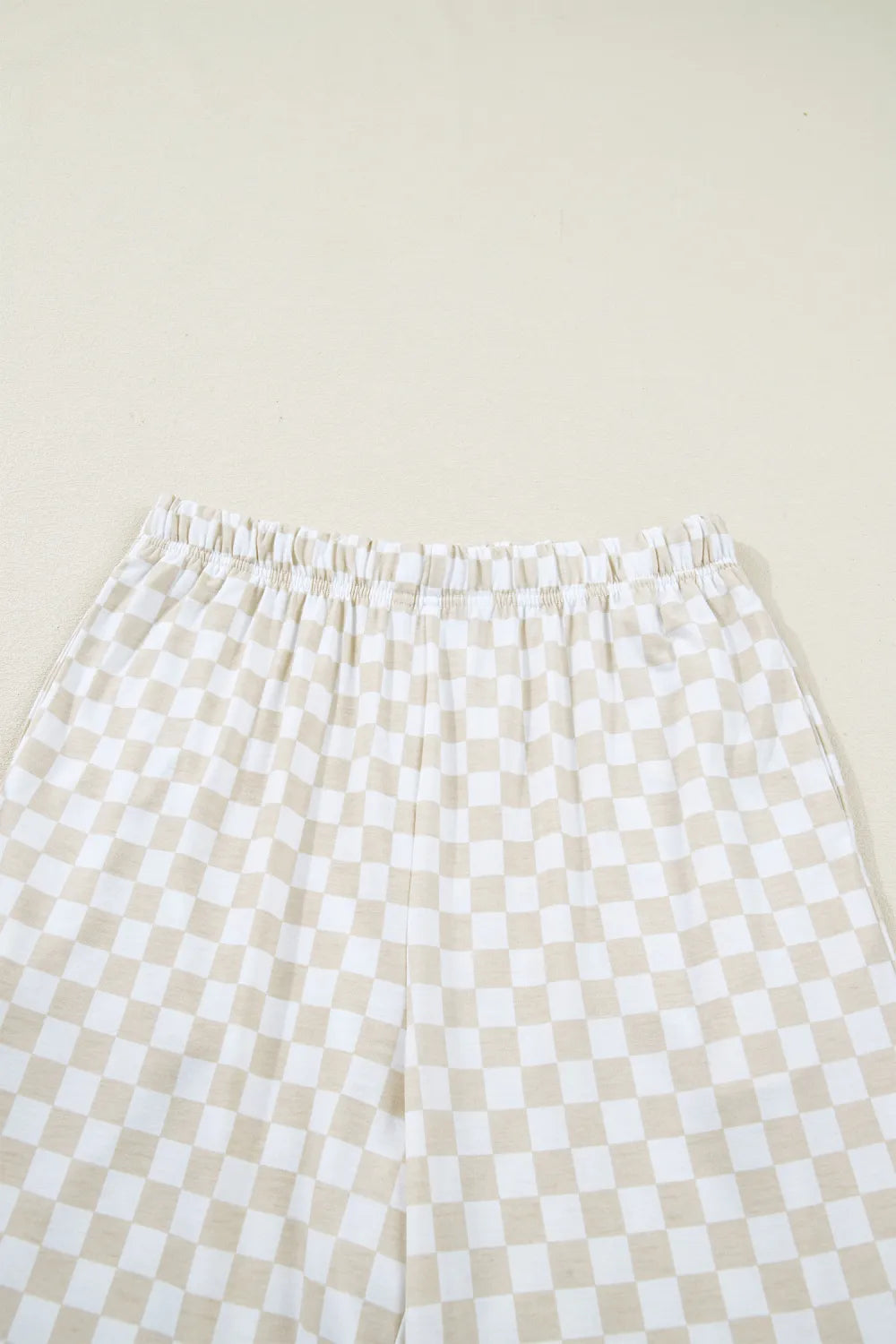 Khaki & White 2pc Checkered Print Half Sleeve Loungewear with Pockets