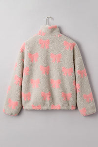 Gray Quarter Zip Pullover w/Pink Bows and Accents