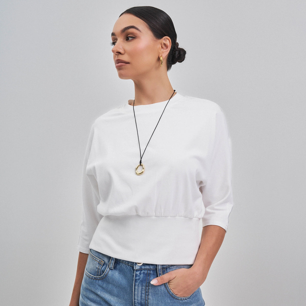 Jaclyn (Ivory) 3/4 Sleeve 94% Cotton Top