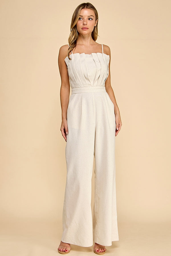 Accordian Shape (Cream) Cami Linen Jumpsuit