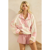 Floral Textured Quilted-Print Pullover w/Snap Buttons