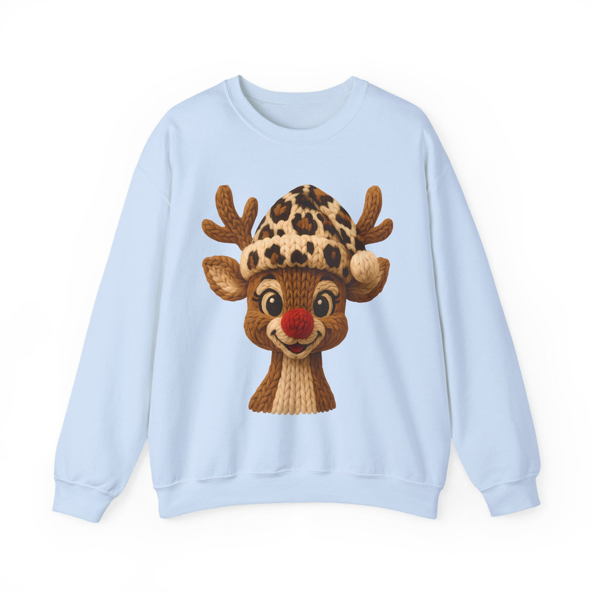 Rudolph Reindeer Leopard Santa Hat Christmas – Gildan Heavy Blend | Trendy Women’s Soft Sweatshirt. Direct to Garment. Printed & Shipped in the USA. Unisex Sizes.