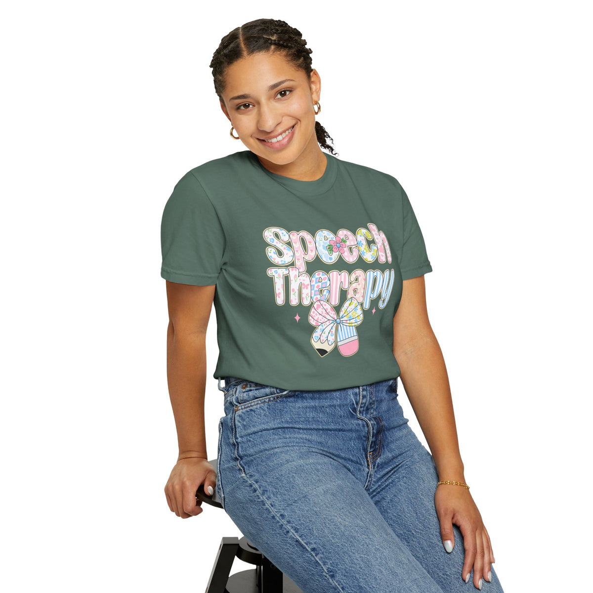 Speech Therapy - Pink Blue Coquette - Comfort Colors | Trendy Women's T-Shirt. Direct to Garment. Printed & Shipped in the USA. Unisex Sizes.