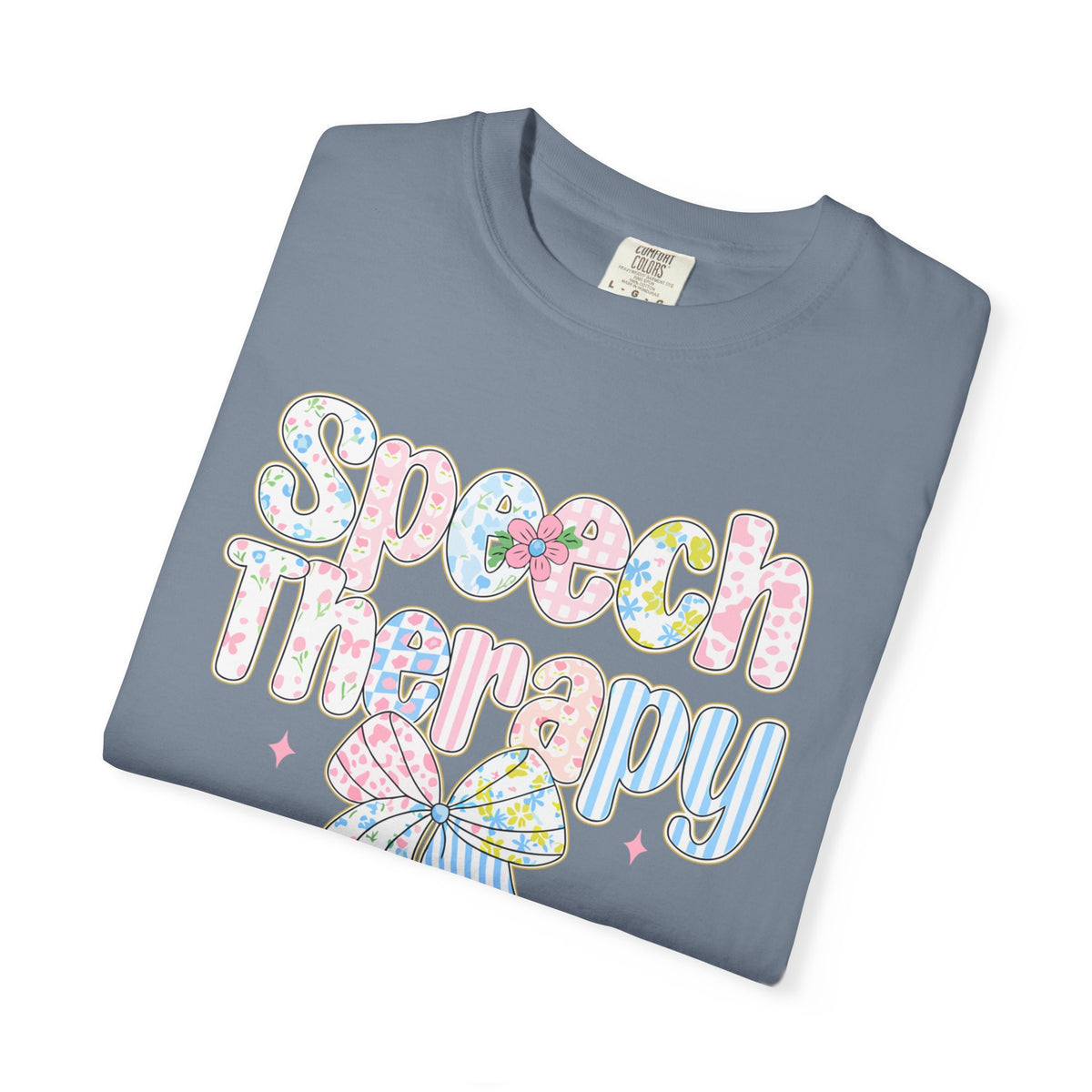 Speech Therapy - Pink Blue Coquette - Comfort Colors | Trendy Women's T-Shirt. Direct to Garment. Printed & Shipped in the USA. Unisex Sizes.