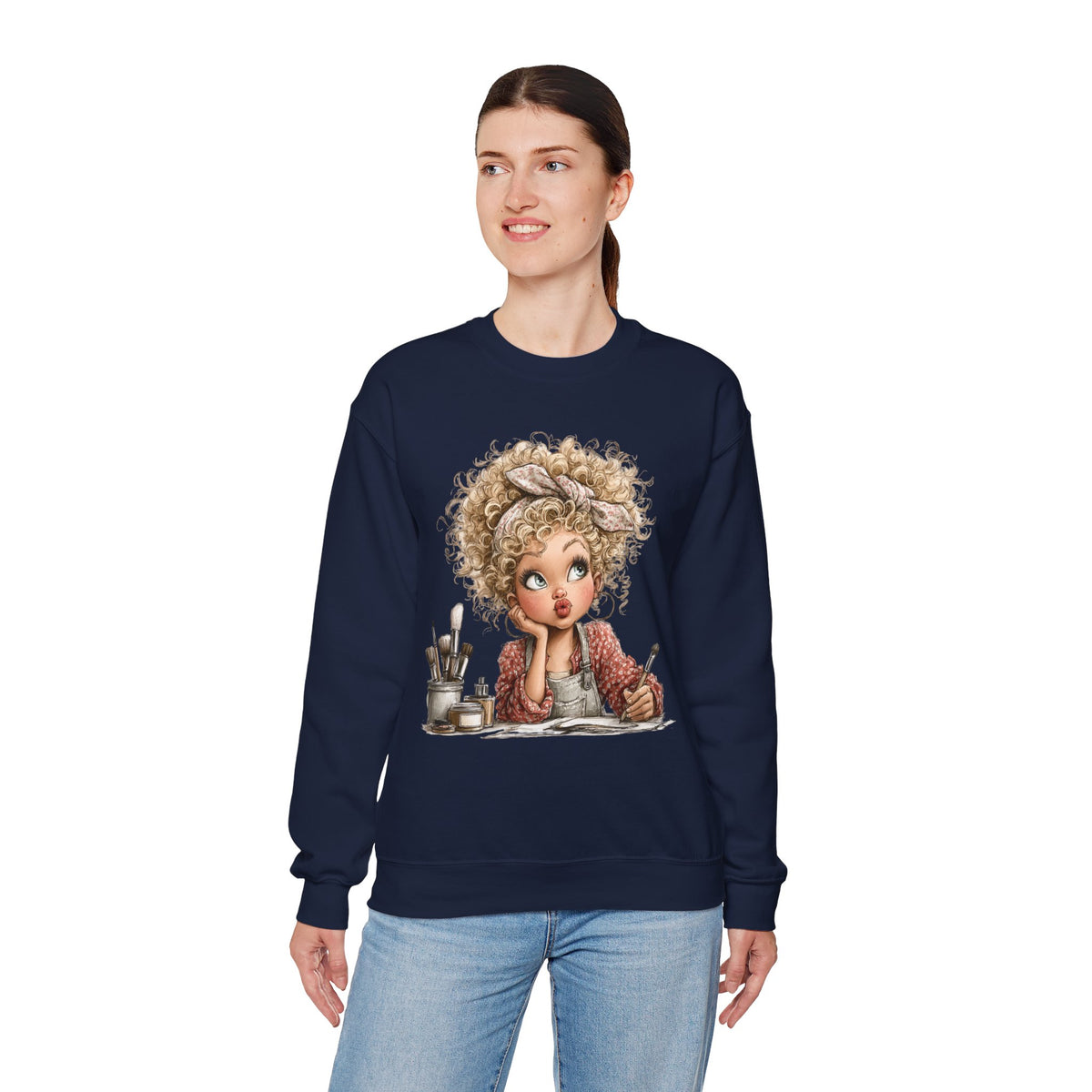 Cute Artist Curly Girl – Gildan Heavy Blend | Trendy Women’s Soft Sweatshirt. Direct to Garment. Printed & Shipped in the USA. Unisex Sizes.