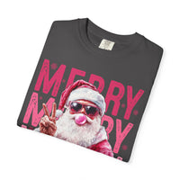 Pink Merry Christmas Bubblegum Santa - Comfort Colors | Trendy Women's T-Shirt. Direct to Garment. Printed & Shipped in the USA. Unisex Sizes.