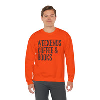 Weekends, Coffee & Books, Vintage – Gildan Heavy Blend | Trendy Women’s and Men's Soft Sweatshirt. Direct to Garment. Printed & Shipped in the USA. Unisex Sizes.