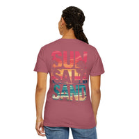 Sun Salt Sand, Beach Sunset - Front & Back Print - Comfort Colors | Trendy Women's and Men's T-Shirt. Direct to Garment. Printed & Shipped in the USA. Unisex Sizes.