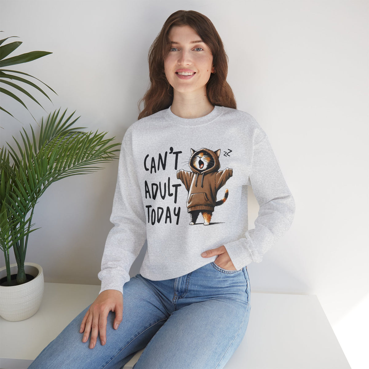 Can’t Adult Today, Cat – Gildan Heavy Blend | Trendy Women’s and Men's Soft Sweatshirt. Direct to Garment. Printed & Shipped in the USA. Unisex Sizes.