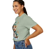 Winter Baby Highland Cow with Cocoa  - Comfort Colors | Trendy Women's T-Shirt. Direct to Garment. Printed & Shipped in the USA. Unisex Sizes.