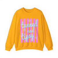 Tanned and Tipsy – Gildan Heavy Blend | Trendy Women’s Soft Sweatshirt. Direct to Garment. Printed & Shipped in the USA. Unisex Sizes.