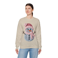 Cute Yarn Snowman - Pink Scarf Faux Yarn – Gildan Heavy Blend | Trendy Women’s Soft Sweatshirt. Direct to Garment. Printed & Shipped in the USA. Unisex Sizes.