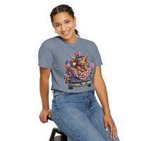 Patriotic Highland, America's 250th Birthday - Comfort Colors | Trendy Women's and Men's T-Shirt. Direct to Garment. Printed & Shipped in the USA. Unisex Sizes.