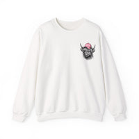 Head Heffa Highland Cow, Front & Back Print – Gildan Heavy Blend | Trendy Women’s Soft Sweatshirt. Direct to Garment. Printed & Shipped in the USA. Unisex Sizes.
