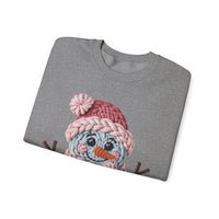 Cute Yarn Snowman - Pink Scarf Faux Yarn – Gildan Heavy Blend | Trendy Women’s Soft Sweatshirt. Direct to Garment. Printed & Shipped in the USA. Unisex Sizes.