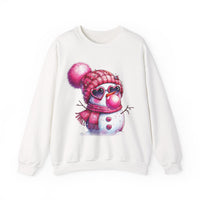 Pink Girly Snowman with Heart Sunglasses and Bubblegum Winter – Gildan Heavy Blend | Trendy Women’s Soft Sweatshirt. Direct to Garment. Printed & Shipped in the USA. Unisex Sizes.