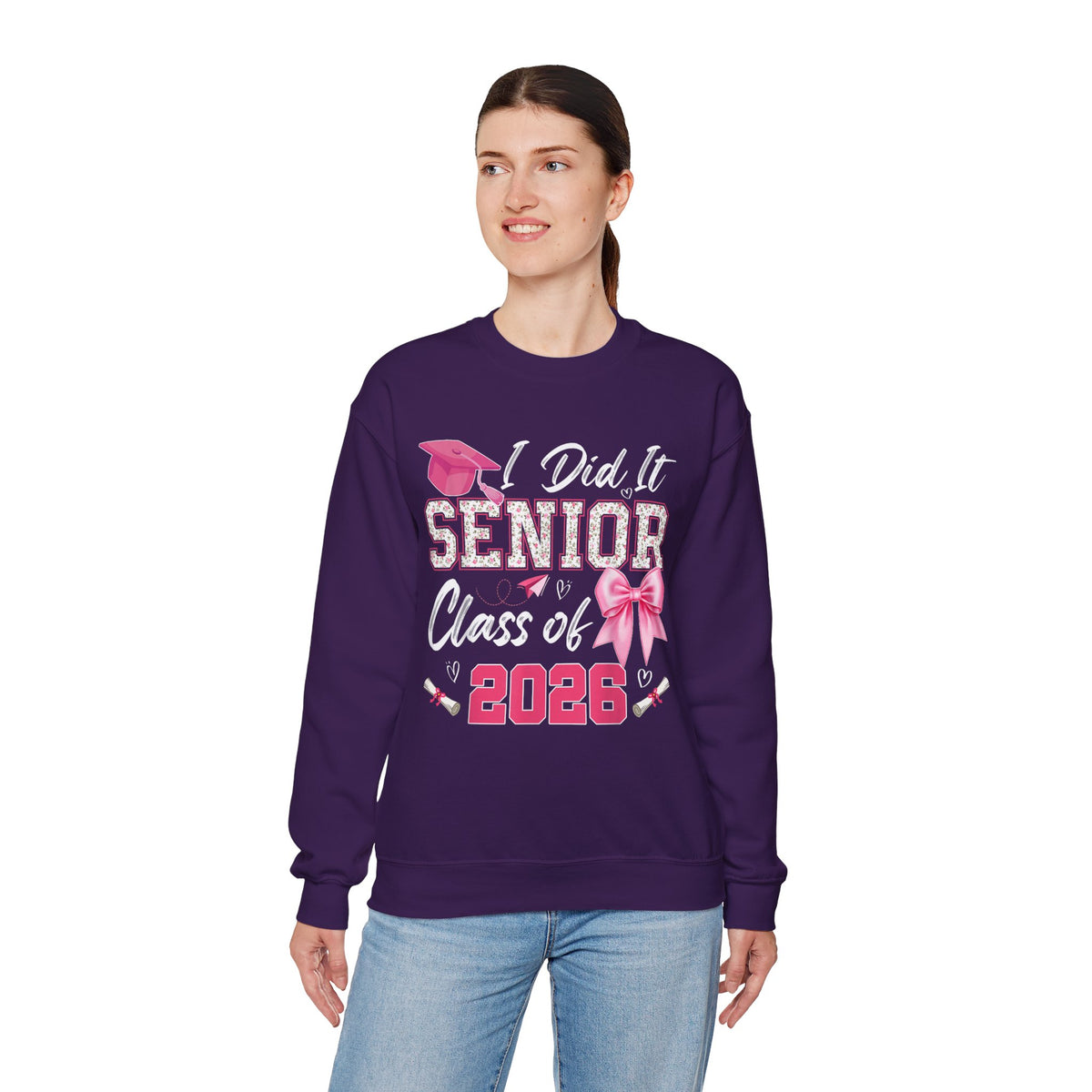 Class of 2026 I Did It Senior Coquette Bow Graduation – Gildan Heavy Blend | Trendy Women’s Soft Sweatshirt. Direct to Garment. Printed & Shipped in the USA. Unisex Sizes.