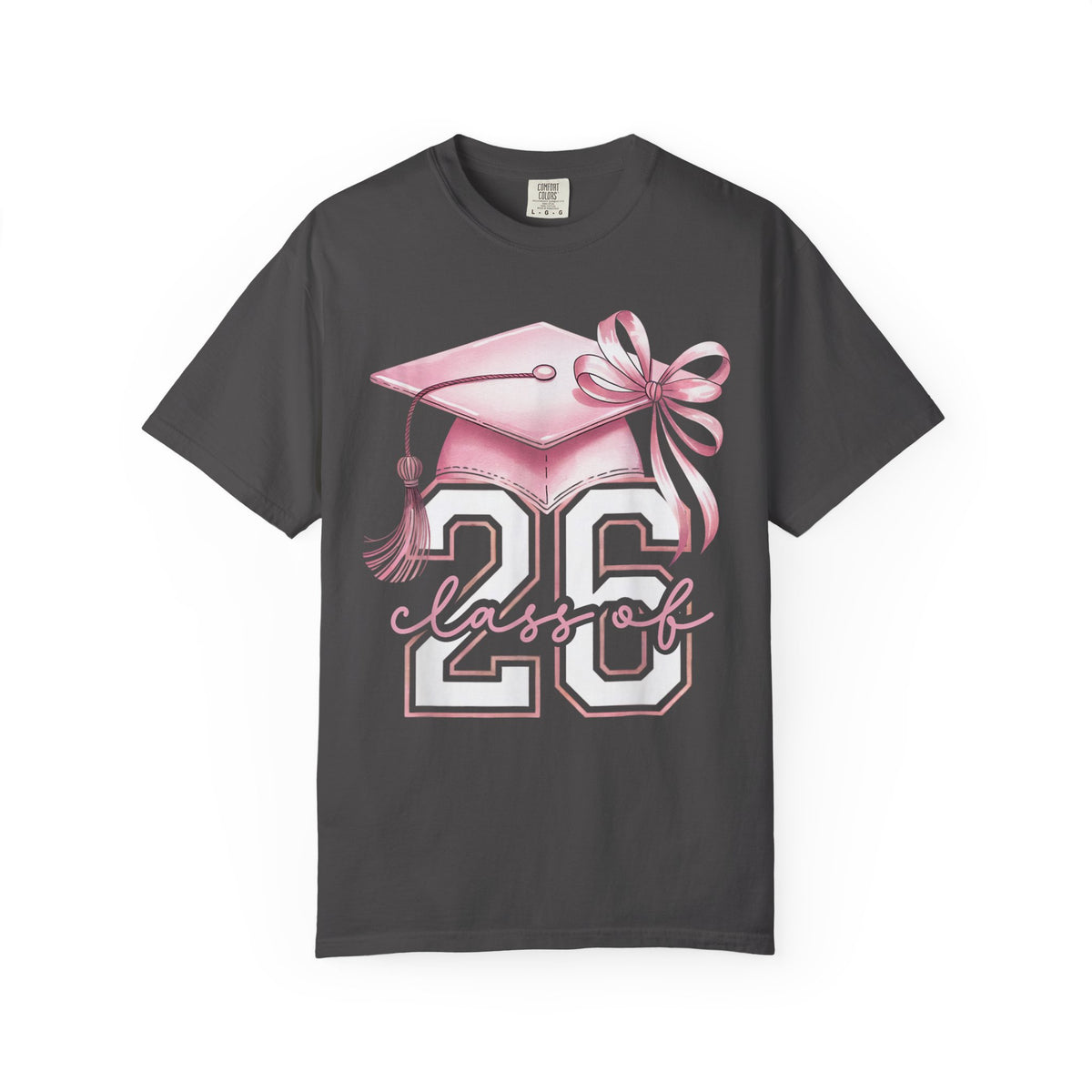 Pink Coquette, Class of 2026 Graduation Cap - Comfort Colors | Trendy Women's T-Shirt. Direct to Garment. Printed & Shipped in the USA. Unisex Sizes.