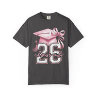 Pink Coquette, Class of 2026 Graduation Cap - Comfort Colors | Trendy Women's T-Shirt. Direct to Garment. Printed & Shipped in the USA. Unisex Sizes.
