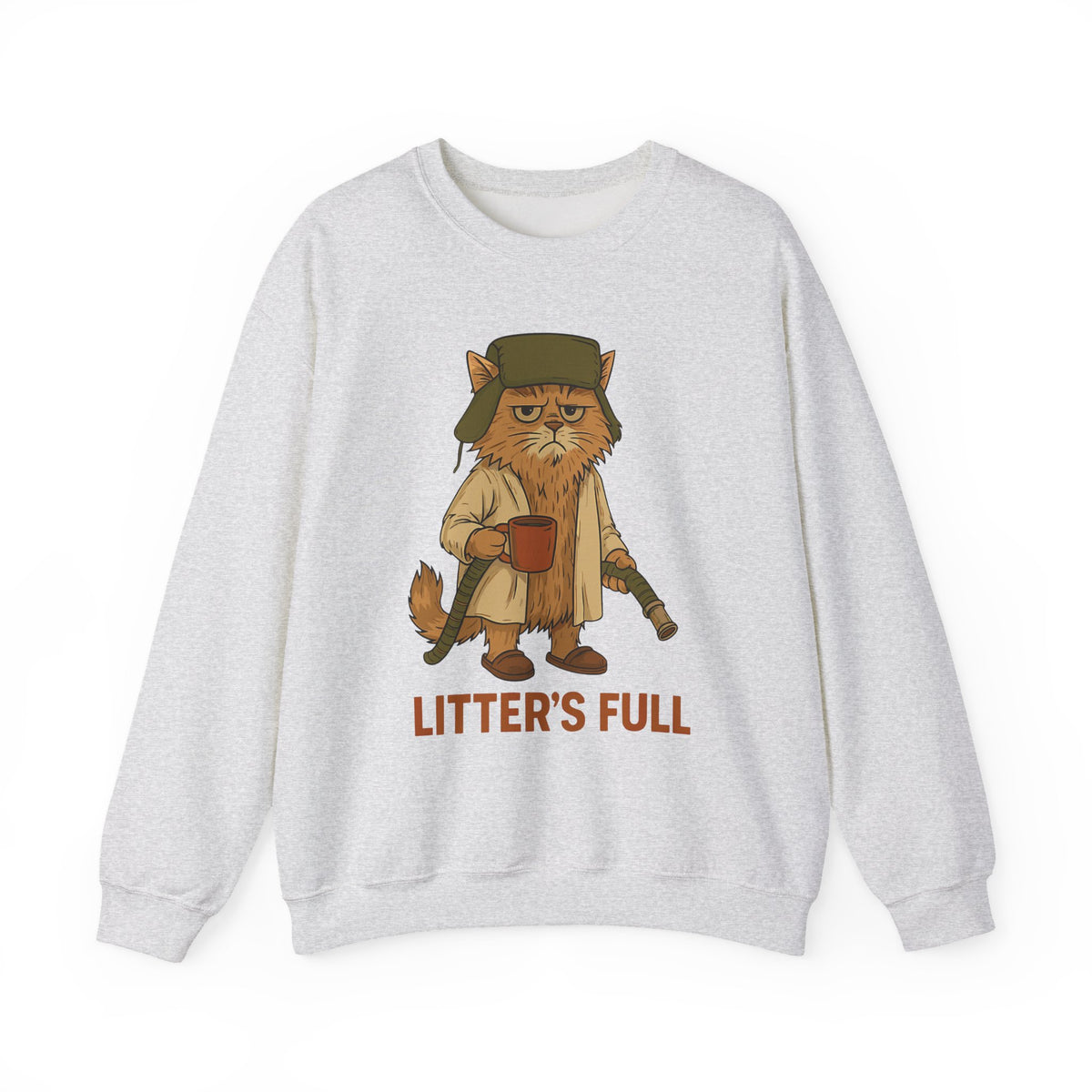 Litter's Full, Funny Cat – Gildan Heavy Blend | Trendy Men's and Women’s Soft Sweatshirt. Direct to Garment. Printed & Shipped in the USA. Unisex Sizes.