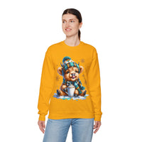 Winter Baby Highland Cow with Cocoa – Gildan Heavy Blend | Trendy Women’s Soft Sweatshirt. Direct to Garment. Printed & Shipped in the USA. Unisex Sizes.