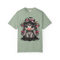 Cute Highland Cow 'Hot Mess' In Braids  - Comfort Colors | Trendy Women's T-Shirt. Direct to Garment. Printed & Shipped in the USA. Unisex Sizes.