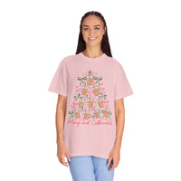 Merry and Caffeinated Iced Coffee Christmas Tree - Comfort Colors | Trendy Women's T-Shirt. Direct to Garment. Printed & Shipped in the USA. Unisex Sizes.