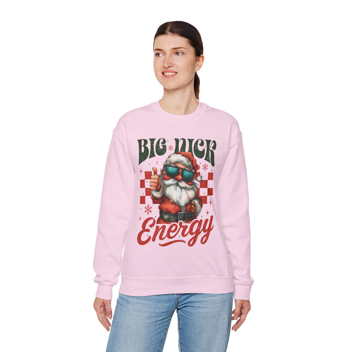 Big Nick Energy - Retro Santa Thumbs Up – Gildan Heavy Blend | Trendy Men's and Women’s Soft Sweatshirt. Direct to Garment. Printed & Shipped in the USA. Unisex Sizes.