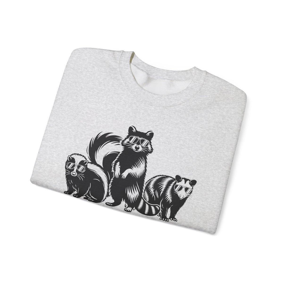 Stay Trashy, Skunk Raccoon Possum – Gildan Heavy Blend | Trendy Women’s and Men's Soft Sweatshirt. Direct to Garment. Printed & Shipped in the USA. Unisex Sizes.