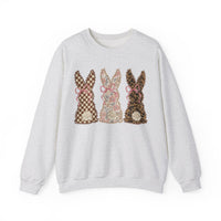 Easter Bunny Trio - Checkered, Floral & Leopard – Gildan Heavy Blend | Trendy Women’s Soft Sweatshirt. Direct to Garment. Printed & Shipped in the USA. Unisex Sizes.