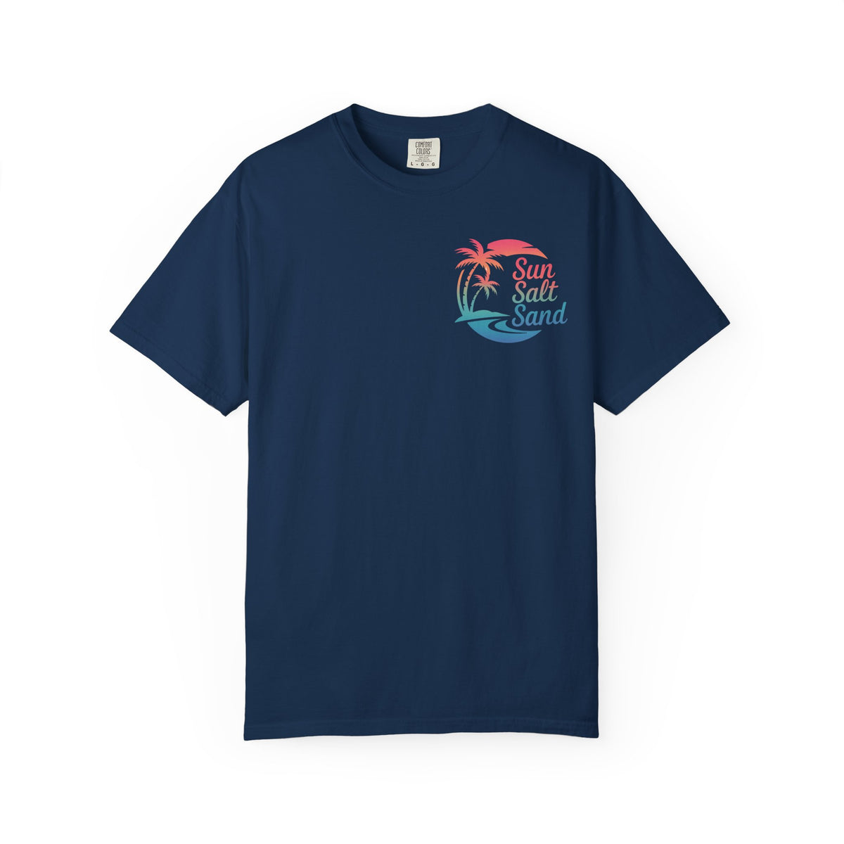 Sun Salt Sand, Beach Sunset - Front & Back Print - Comfort Colors | Trendy Women's and Men's T-Shirt. Direct to Garment. Printed & Shipped in the USA. Unisex Sizes.
