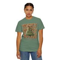 Merry Merry Merry Christmas, Faux Latch Hook Yarn - Comfort Colors | Trendy Women's T-Shirt. Direct to Garment. Printed & Shipped in the USA. Unisex Sizes.