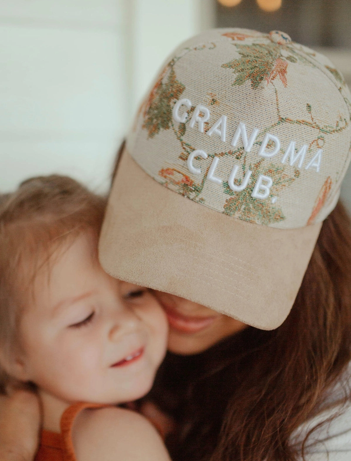 Embroidered Floral "Grandma Club" Ribbed Snapback Hat