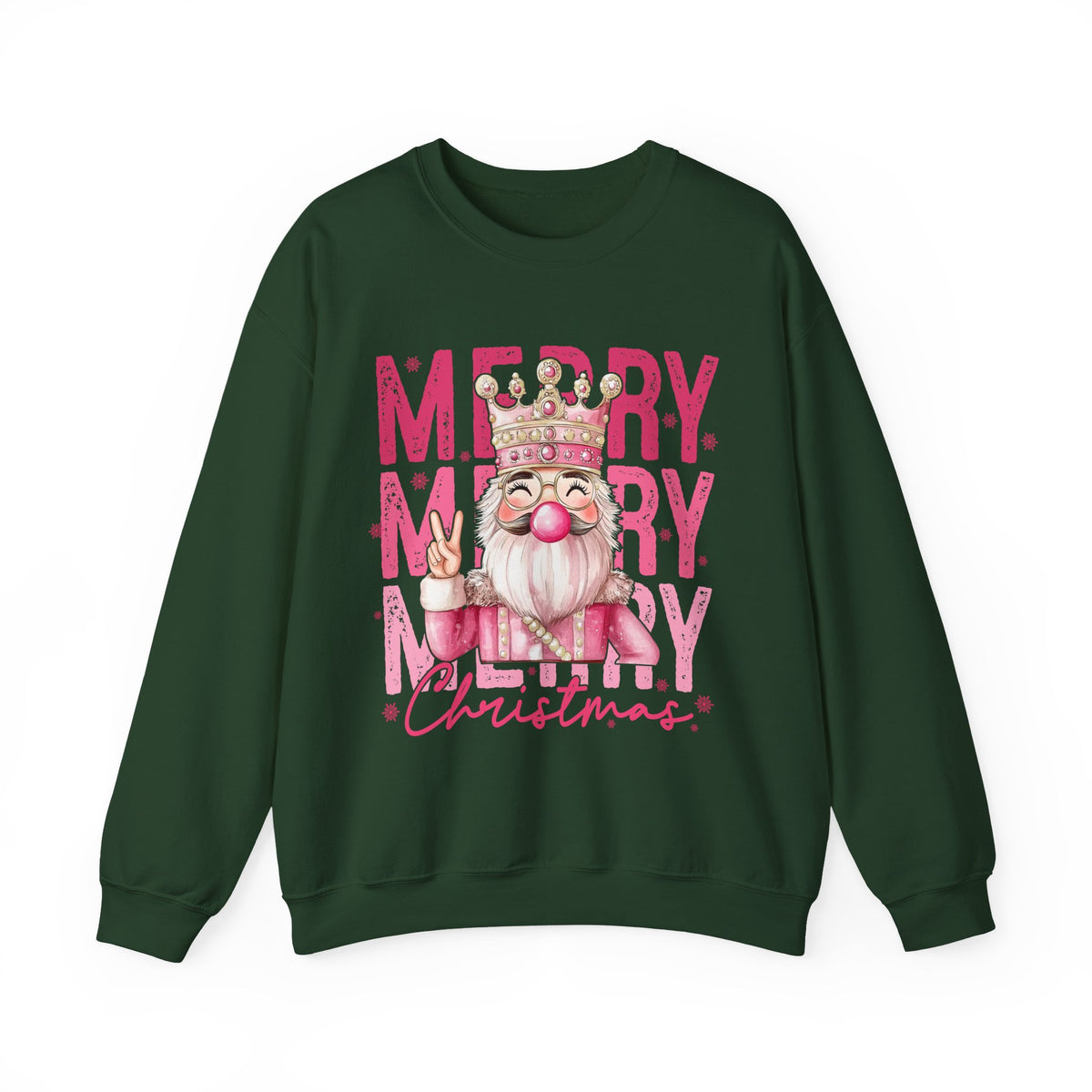 Merry Christmas - Cute Pink Bubblegum Nutcracker – Gildan Heavy Blend | Trendy Women’s Soft Sweatshirt. Direct to Garment. Printed & Shipped in the USA. Unisex Sizes.