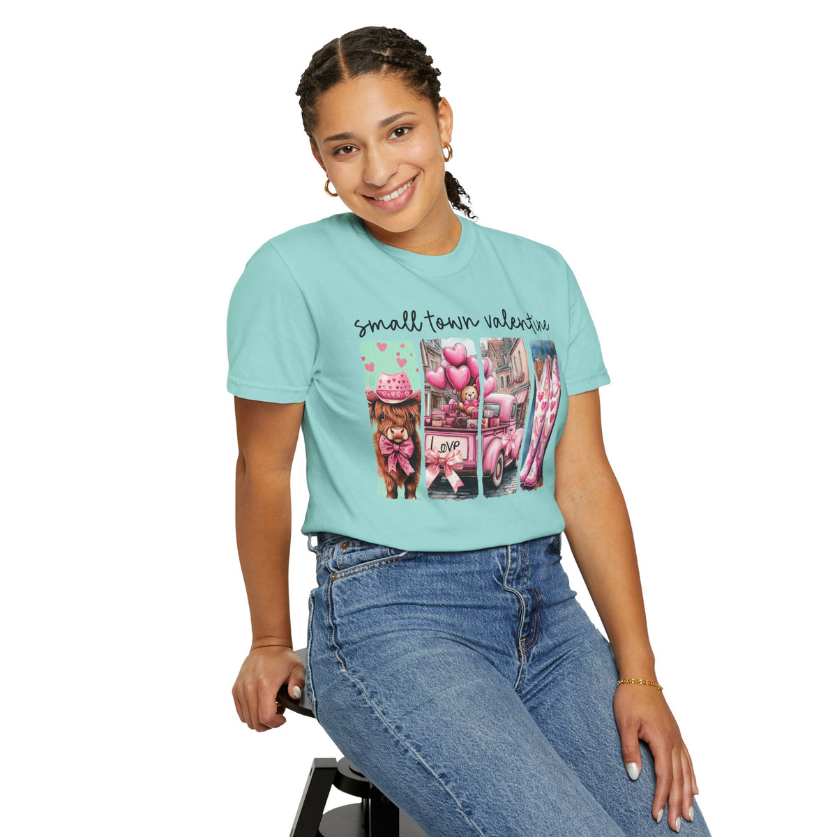 Small Town Valentine - Comfort Colors | Trendy Women's T-Shirt. Direct to Garment. Printed & Shipped in the USA. Unisex Sizes.