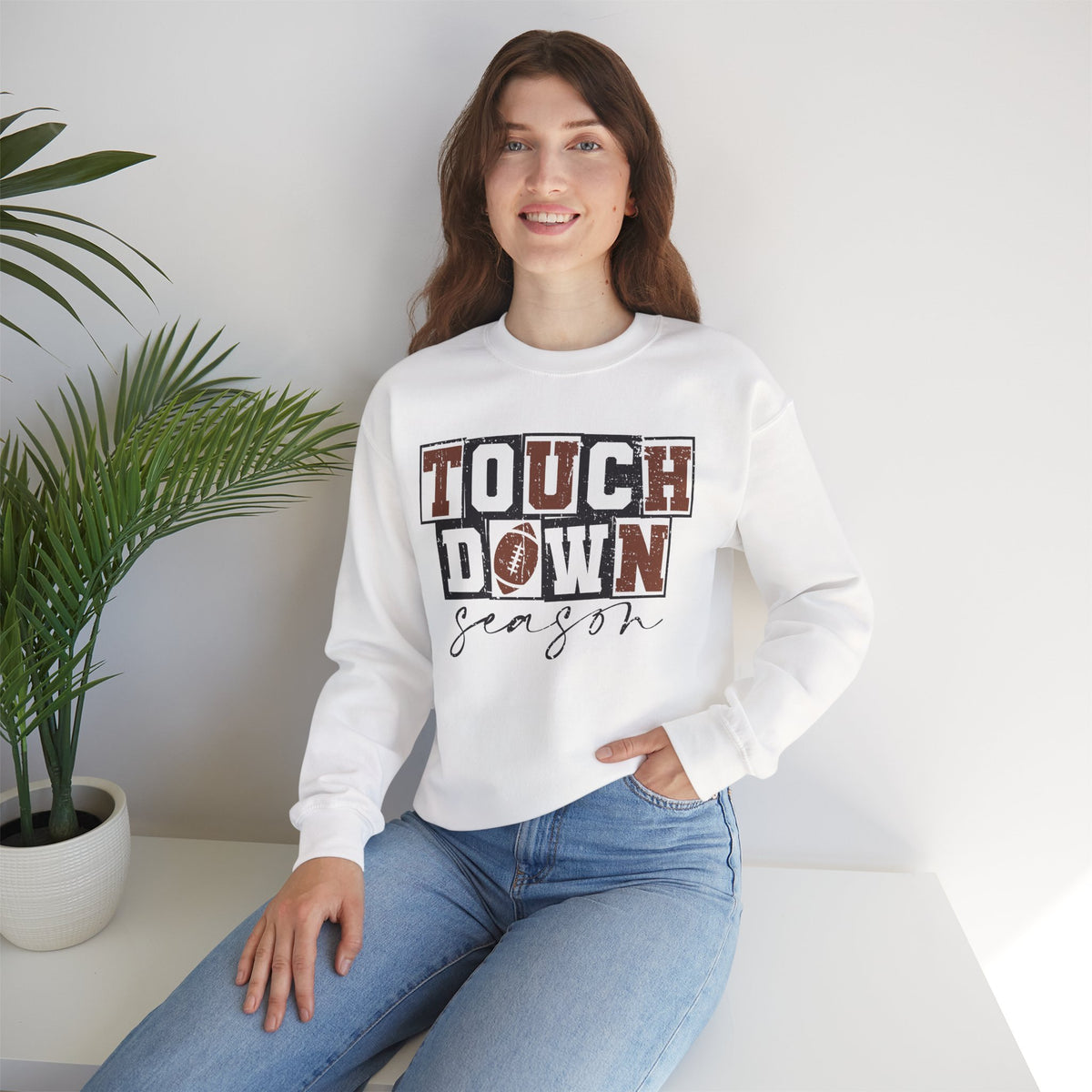 Touchdown Season - Distressed – Gildan Heavy Blend | Trendy Men's and Women’s Soft Sweatshirt. Direct to Garment. Printed & Shipped in the USA. Unisex Sizes.