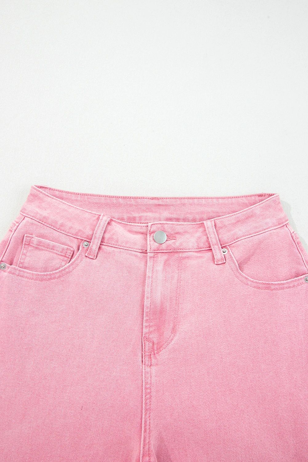 Dolly Pink Acid-Washed Cropped Wide Leg Jeans
