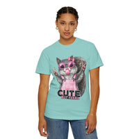 Cute But Feral, Squirrel in Pink Bibs - Comfort Colors | Trendy Women's T-Shirt. Direct to Garment. Printed & Shipped in the USA. Unisex Sizes.