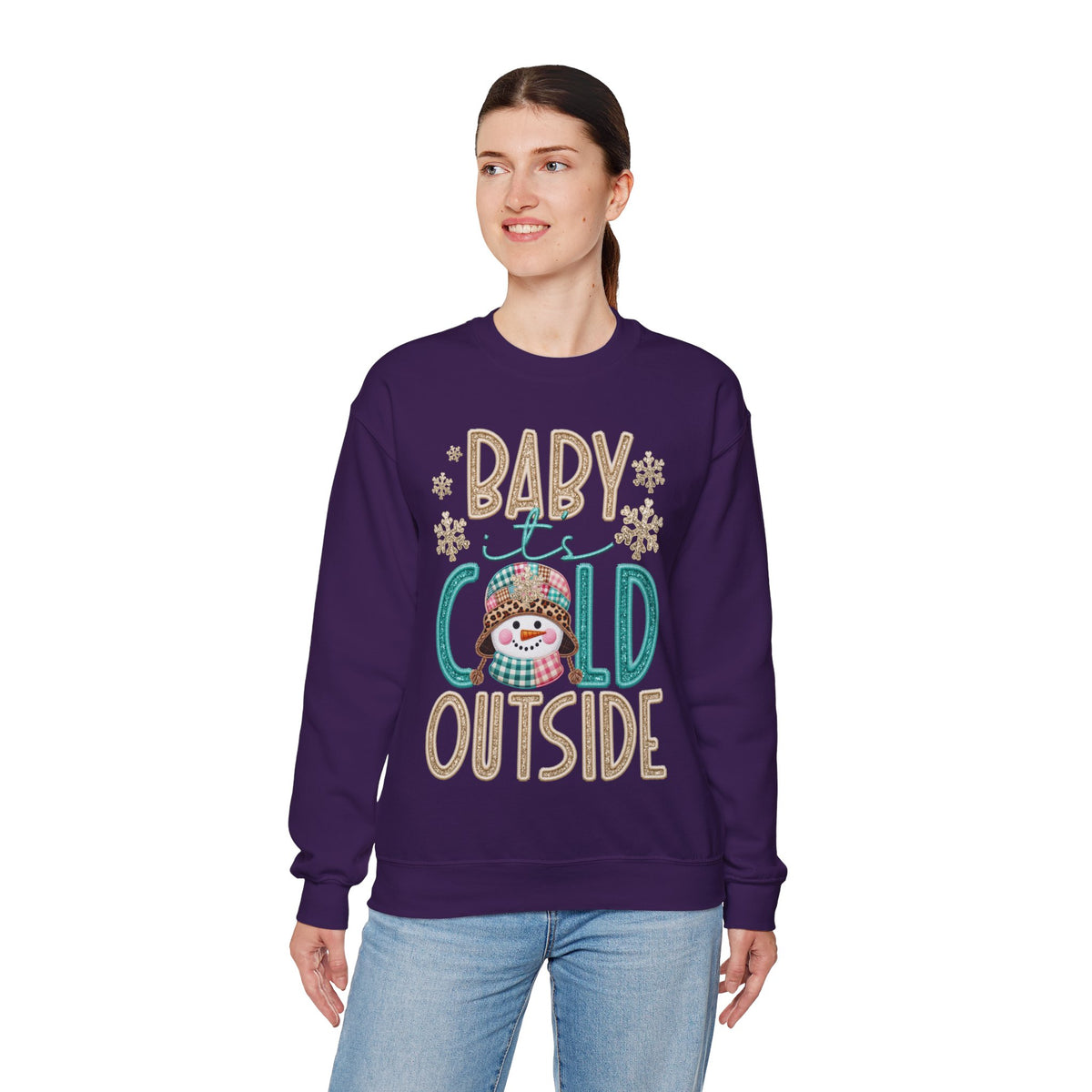 Baby It's Cold Outside Snowman – Gildan Heavy Blend | Trendy Women’s Soft Sweatshirt. Direct to Garment. Printed & Shipped in the USA. Unisex Sizes.