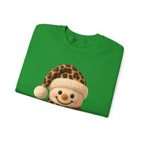 Cute Leopard Faux Knit Snowman Winter – Gildan Heavy Blend | Trendy Women’s Soft Sweatshirt. Direct to Garment. Printed & Shipped in the USA. Unisex Sizes.
