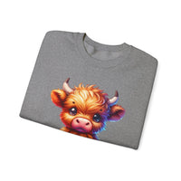 Sugar Addict Highland Cow – Gildan Heavy Blend | Trendy Women’s Soft Sweatshirt. Direct to Garment. Printed & Shipped in the USA. Unisex Sizes.
