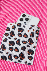 Pink, Leopard-Patched Ribbed Button-Up Long Sleeve Top with Pocket