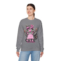 Cute But Feral, Raccoon in Pink Bibs – Gildan Heavy Blend | Trendy Women’s Soft Sweatshirt. Direct to Garment. Printed & Shipped in the USA. Unisex Sizes.