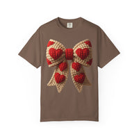 Faux Crochet Valentine Bow - Comfort Colors | Trendy Women's T-Shirt. Direct to Garment. Printed & Shipped in the USA. Unisex Sizes.