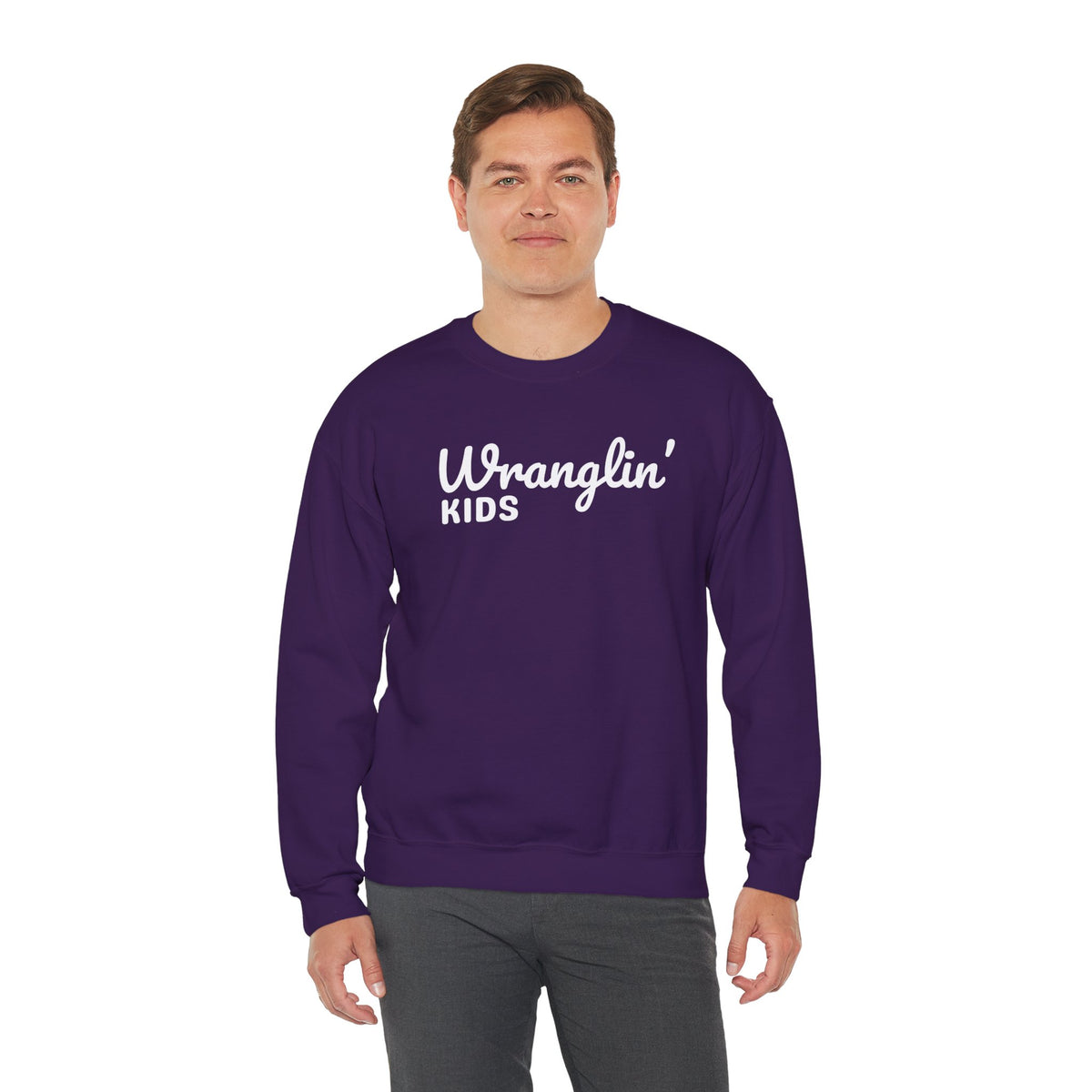 Wranglin' Kids Funny Mom Dad – Gildan Heavy Blend | Trendy Women’s and Men's Soft Sweatshirt. Direct to Garment. Printed & Shipped in the USA. Unisex Sizes.