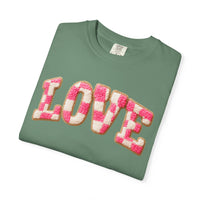 Faux Crochet Checkered LOVE - Comfort Colors | Trendy Women's T-Shirt. Direct to Garment. Printed & Shipped in the USA. Unisex Sizes.