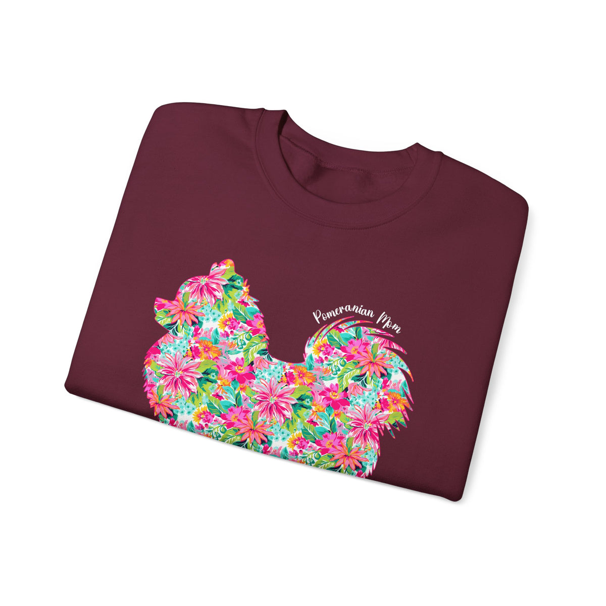 Pomeranian Mom, Floral – Gildan Heavy Blend | Trendy Women’s Soft Sweatshirt. Direct to Garment. Printed & Shipped in the USA. Unisex Sizes.