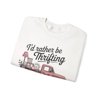 I'd Rather Be Thrifting. Pink Vintage Truck – Gildan Heavy Blend | Trendy Women’s Soft Sweatshirt. Direct to Garment. Printed & Shipped in the USA. Unisex Sizes.