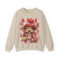 Highland Cow Be Mine, Red Checkered – Gildan Heavy Blend | Trendy Women’s Soft Sweatshirt. Direct to Garment. Printed & Shipped in the USA. Unisex Sizes.